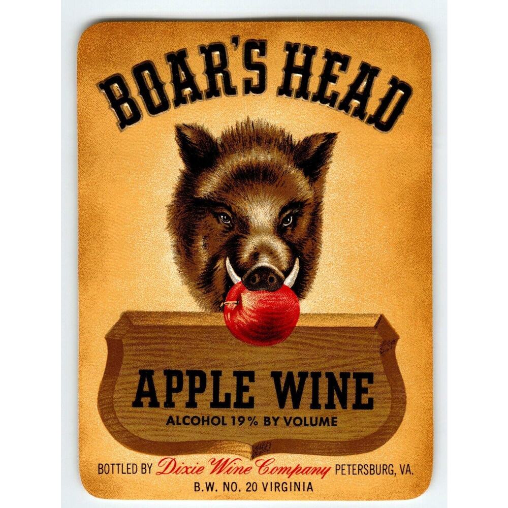 Boars Head Apple Wine Product Label 1940's Original Embossed Petersburg VA